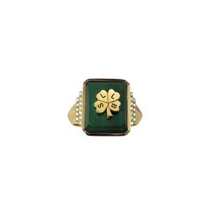Sorellina 18K Yellow Gold Malachite & Diamond Clover Ring Size 5.25 #17732